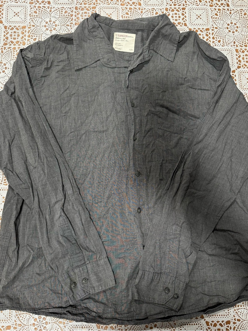 Wrangler Jeans Co Men’s 2XL Gray 100% Cotton Button Up Shirt Western